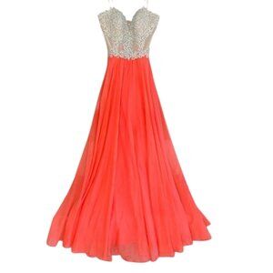 LA FEMME Coral Beaded Corset Chiffon Satin Prom/Pageant/Evening Dress- Size 2